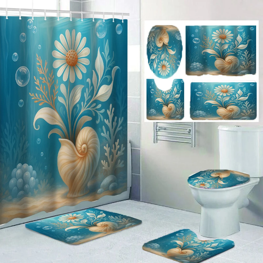 

Набор для ванной комнаты с цветочным узором: занавеска для душа, декор для унитаза, занавеска для душа с ковриком и крышкой для унитаза, размер 70,8x70,8 дюйма