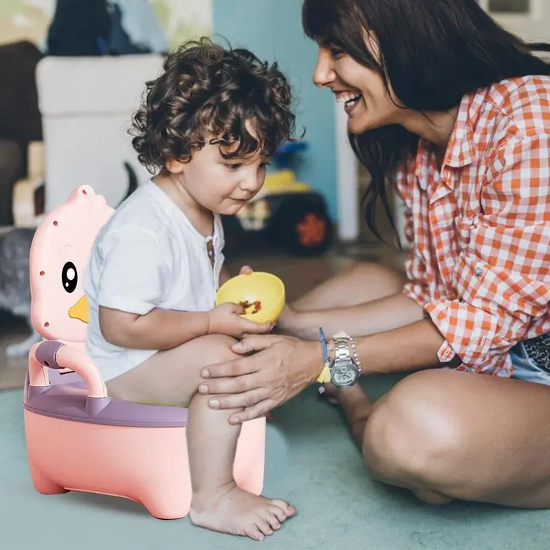 Orinal portátil de viaje para niños, orinal con forma de pato de dibujos animados, con cajón práctico, inodoro móvil para niñas y niños, para Picnics y salidas