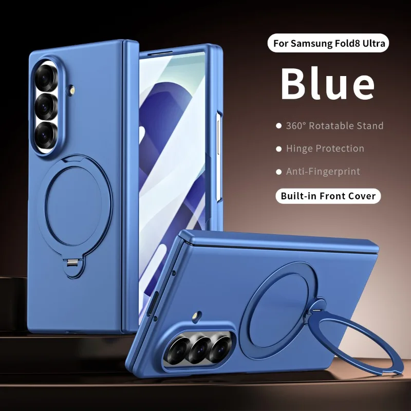 Case For Samsung Galaxy Z Fold 8 Ultra 360° Rotating Ring Holder Hinge Protection Built-in Front Glass Film Shockproof Cover