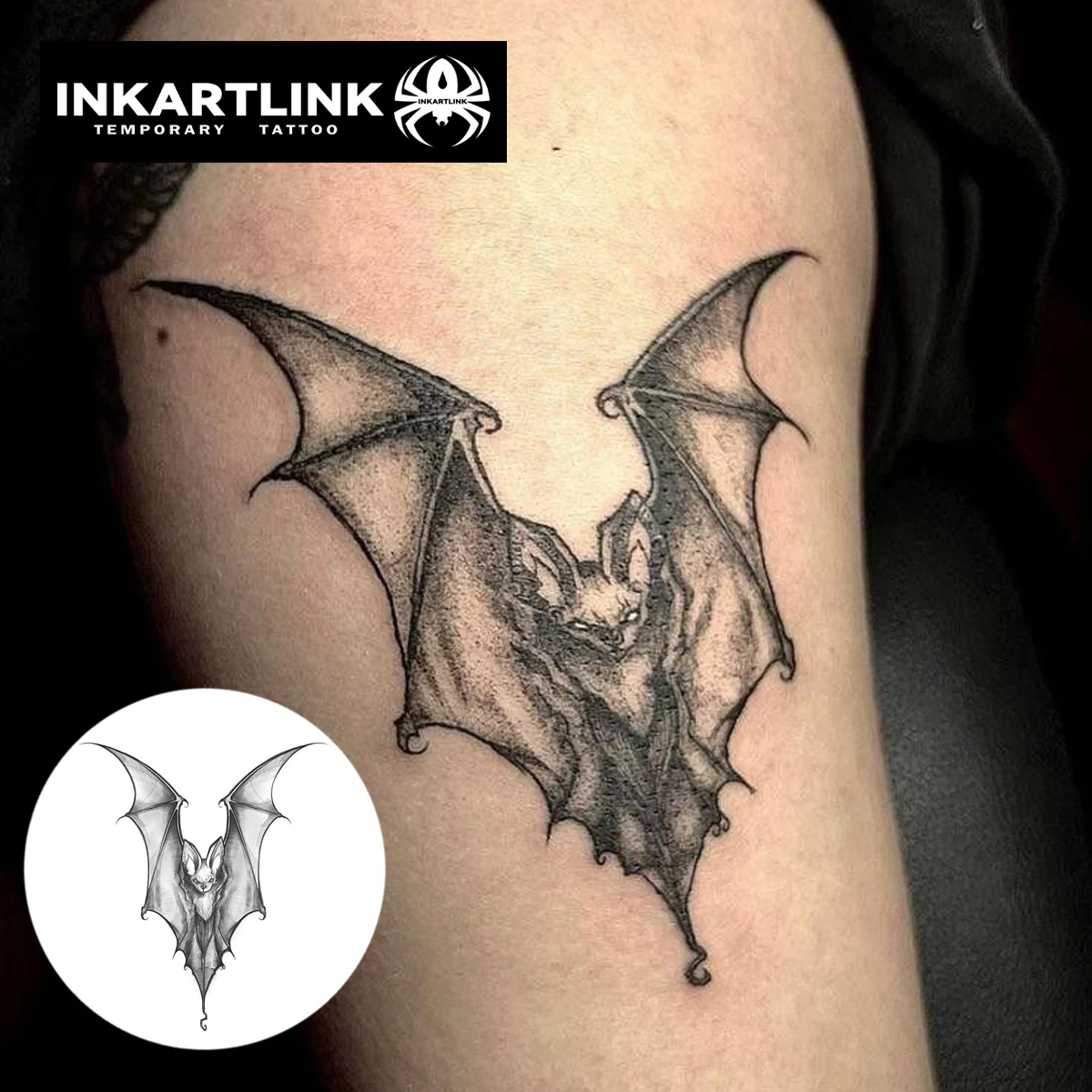 INKARTLINK Night Bat Tattoo Patch | Gothic Style Waterproof 15 Days | Vampire Style Neck Patch | Halloween Party Night Light Dec
