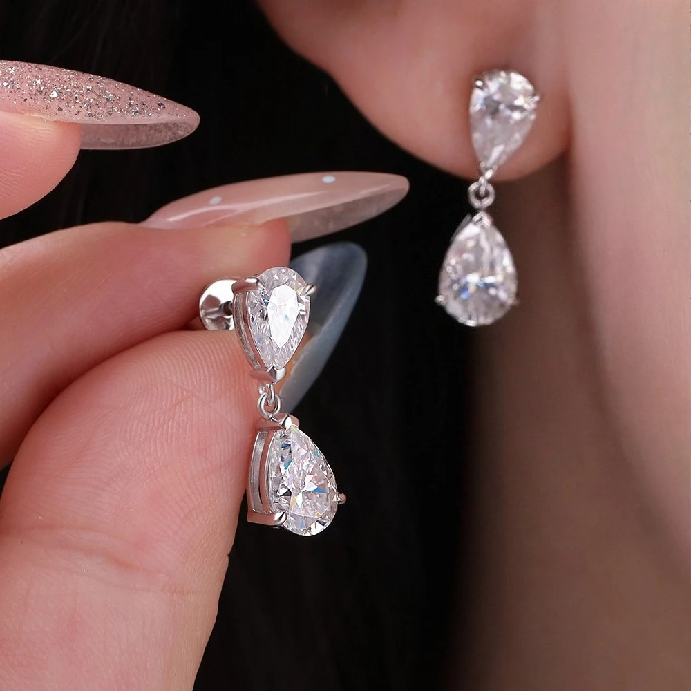 GRA Certified 5cttw Waterdrop Moissanite Drop Earrings for Women 925 Sterling Silver Pear Cut Diamond Stud Earring Bride Jewelry