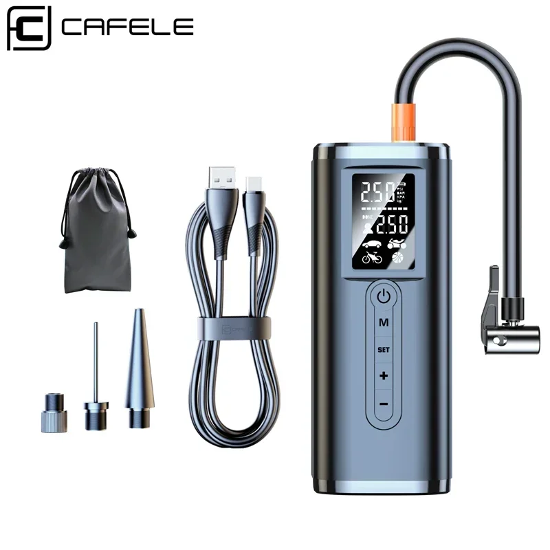 

CAFELE Mini Car Air Compressor Portable Electric Air Pump Cordless Digital Car Tire Inflator With Flashlight 4000mAh Power Bank