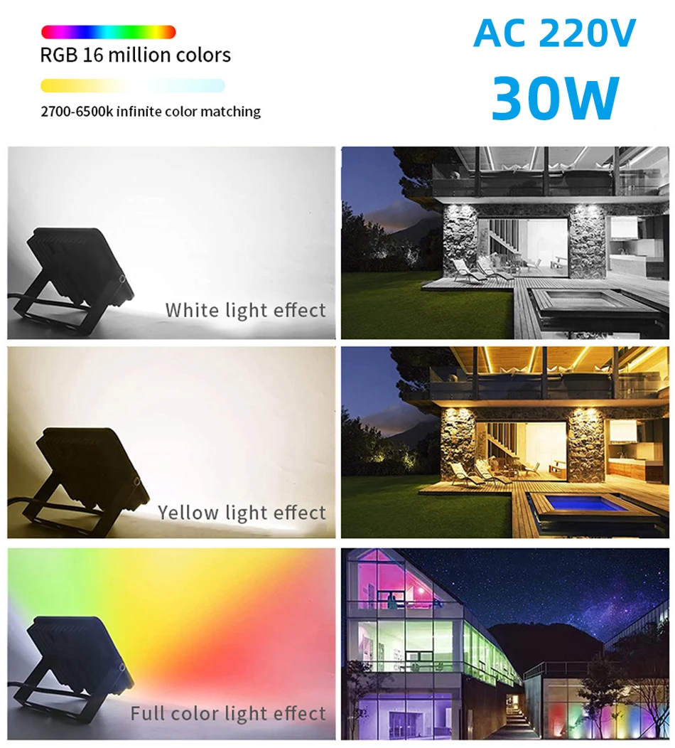 Tuya APP Smart WiFi LED RGBWC Color Flood Light AC220V 30W Outdoor IP66 Waterproof ZigBee Landscape lamp With RF2.4G Remote