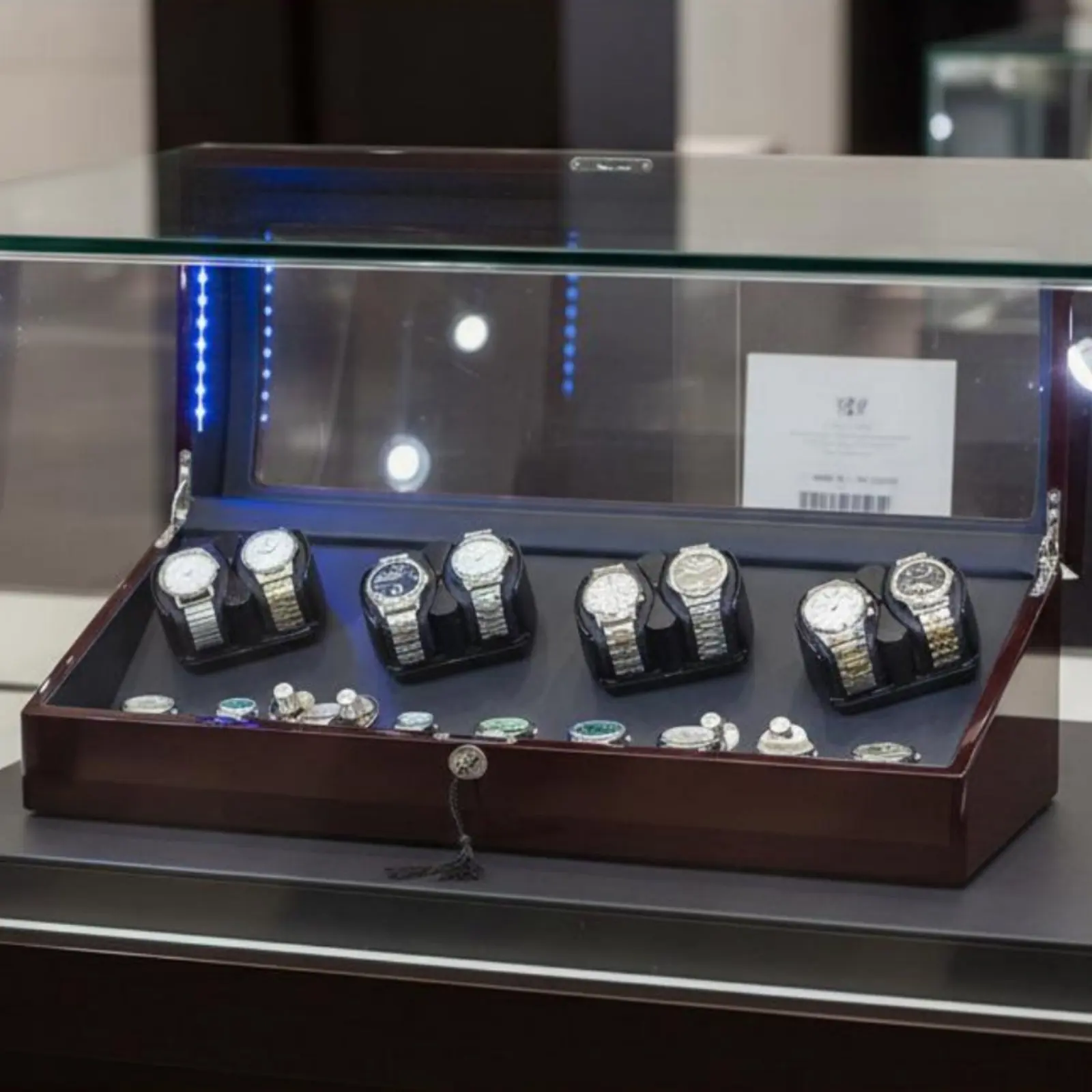 8+9 Watch Winder Box Multiple Rotation Modes Automatic Watch Winder Jewelry Storage Anti-Anti-Interference Design Lighting