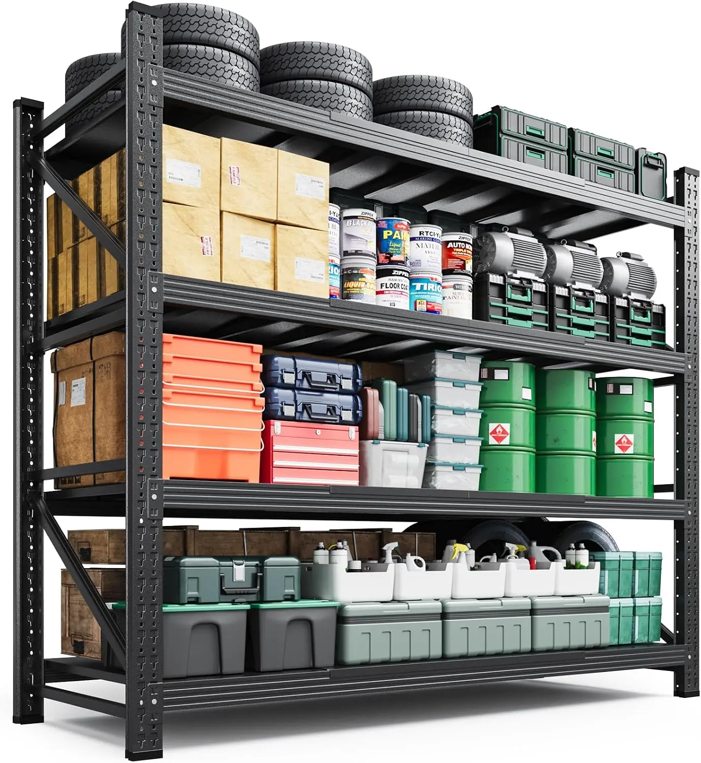 Heavy Duty Storage Shelves, Metal Garage Shelving Unit, Multi Tier Adjustable Utility Organizer Rack For Warehouse Basement Workshop, Industrial Display Shelf, Black, Single Pack