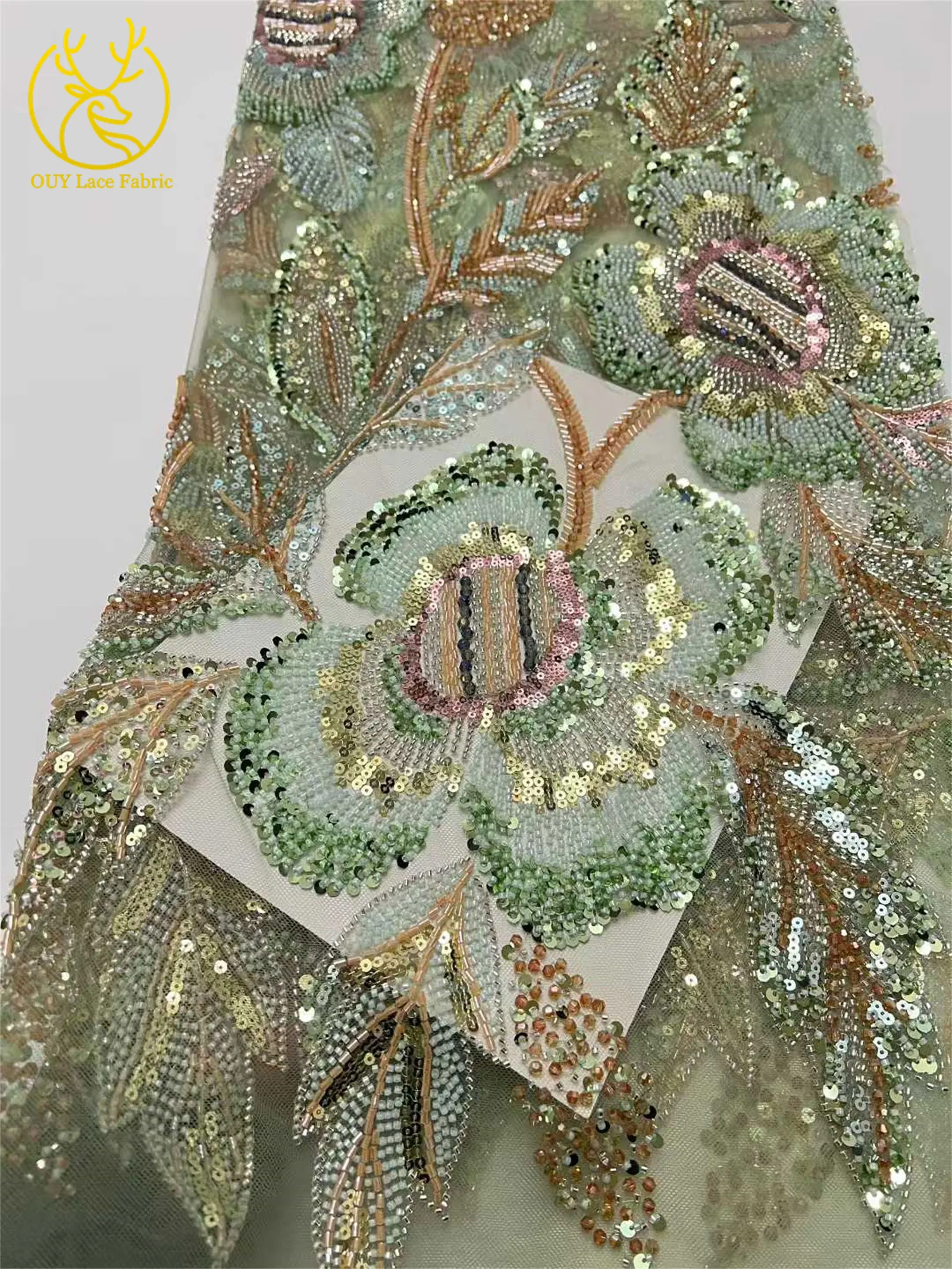 Eleganter Hochwertiger Afrikanischer Spitzenstoff 2026 Königlich Bestickte Französische Pailletten-Spitze für Damenkleider Hochzeitskleidung Näharbeiten – Detail 8