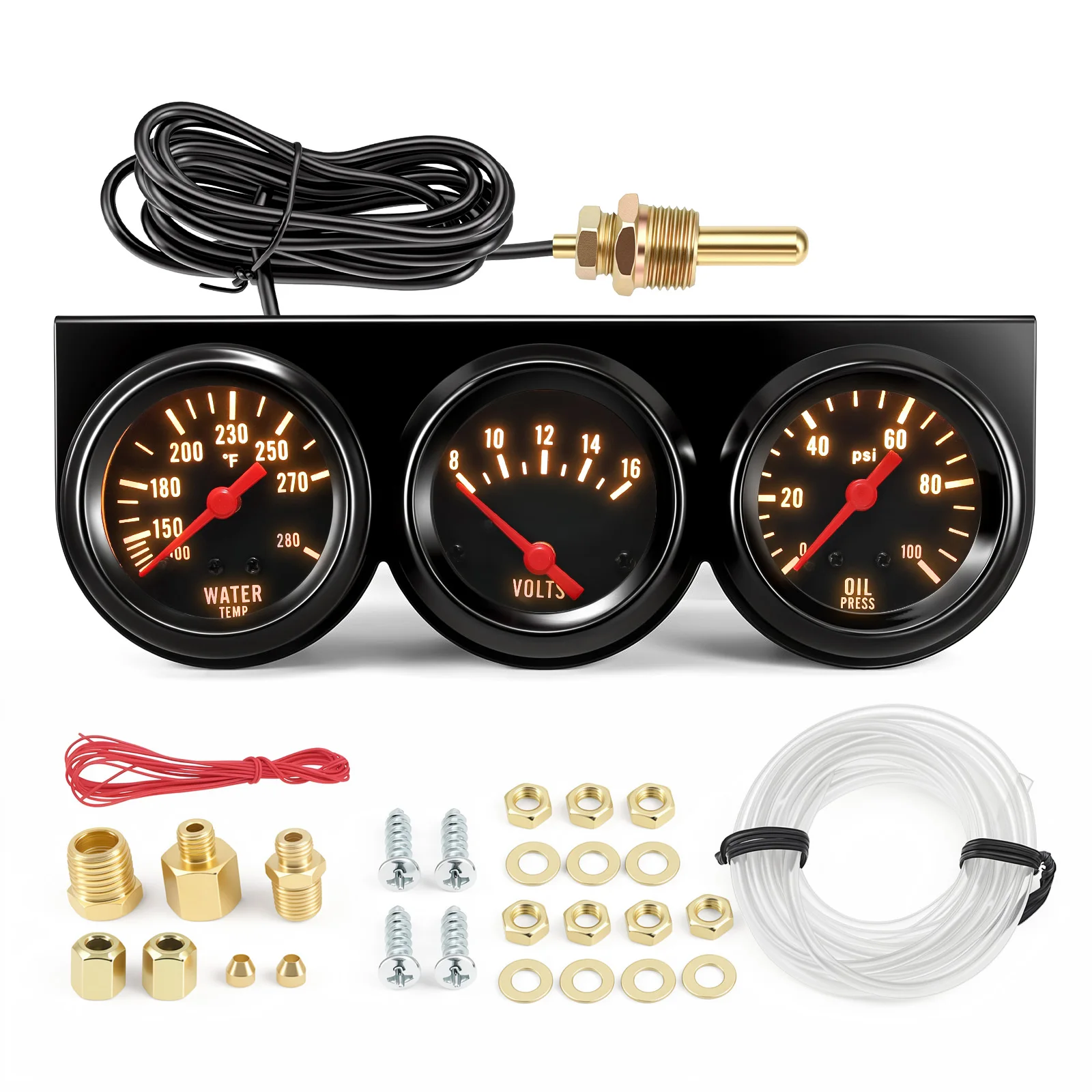 Digital 3 in 1 Triple Gauge Set Water Temp Oil Pressure Voltage Gauge 100-280℉ Water Temp Meter Black/White Gauge For Car 8-16V 6