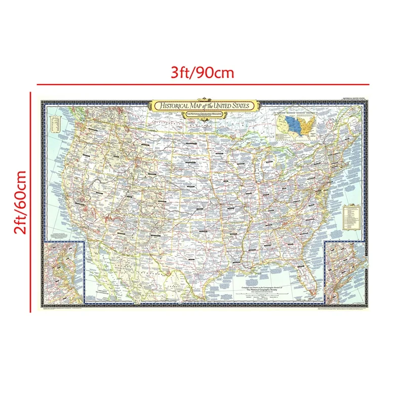 90*60cm mapa historii amerykańskiej bez ramki plakaty i druki obrazy na płótnie obrazy na płótnie dekoracja wnętrz przybory szkolne