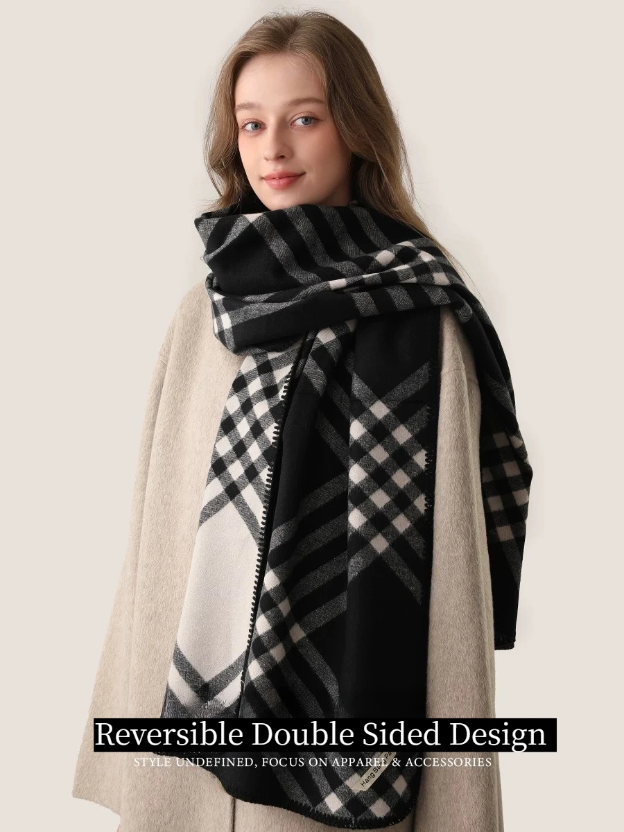 Soft Skin-friendly Plaid Scarf, Oversized British Tartan Shawl, Reversible Double Sided Design Fashion Versatile Wrap