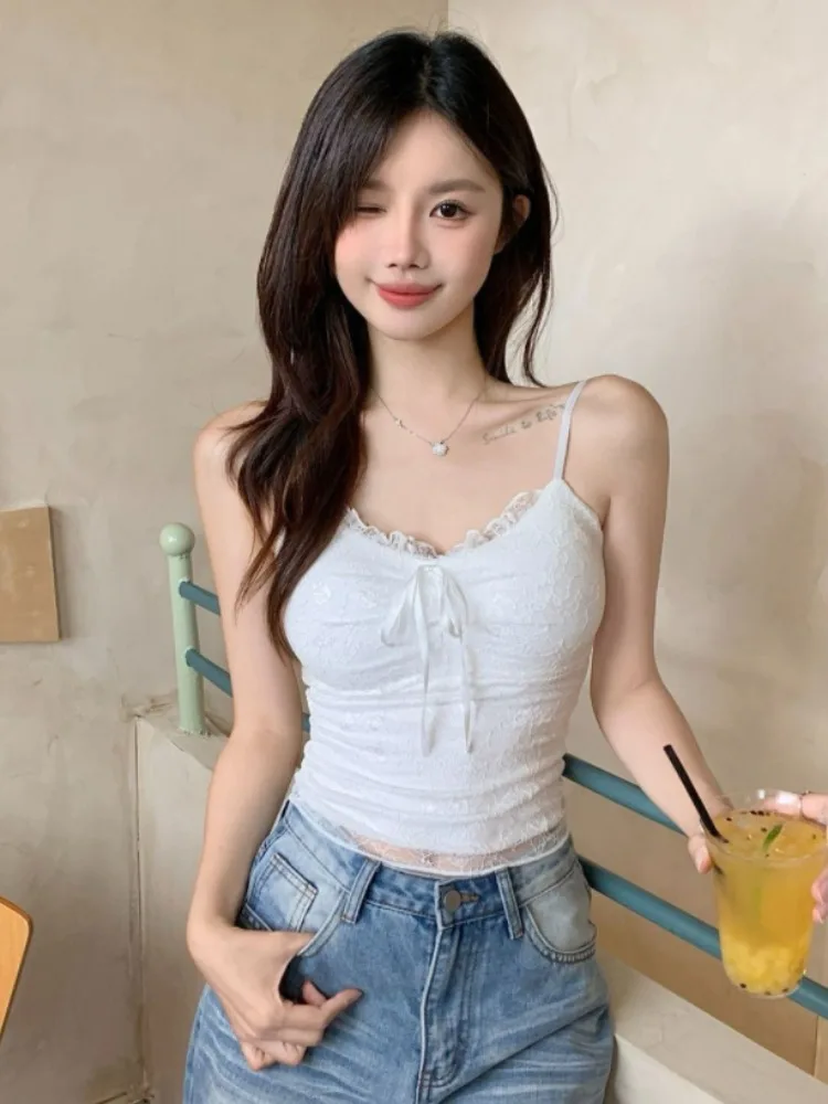 

Lace Strap Bralette Women's Thin Vest Inner Wear with Chest Pad One-Piece Pure Desire Base Shirt Korean Style Standard Fit Kn...