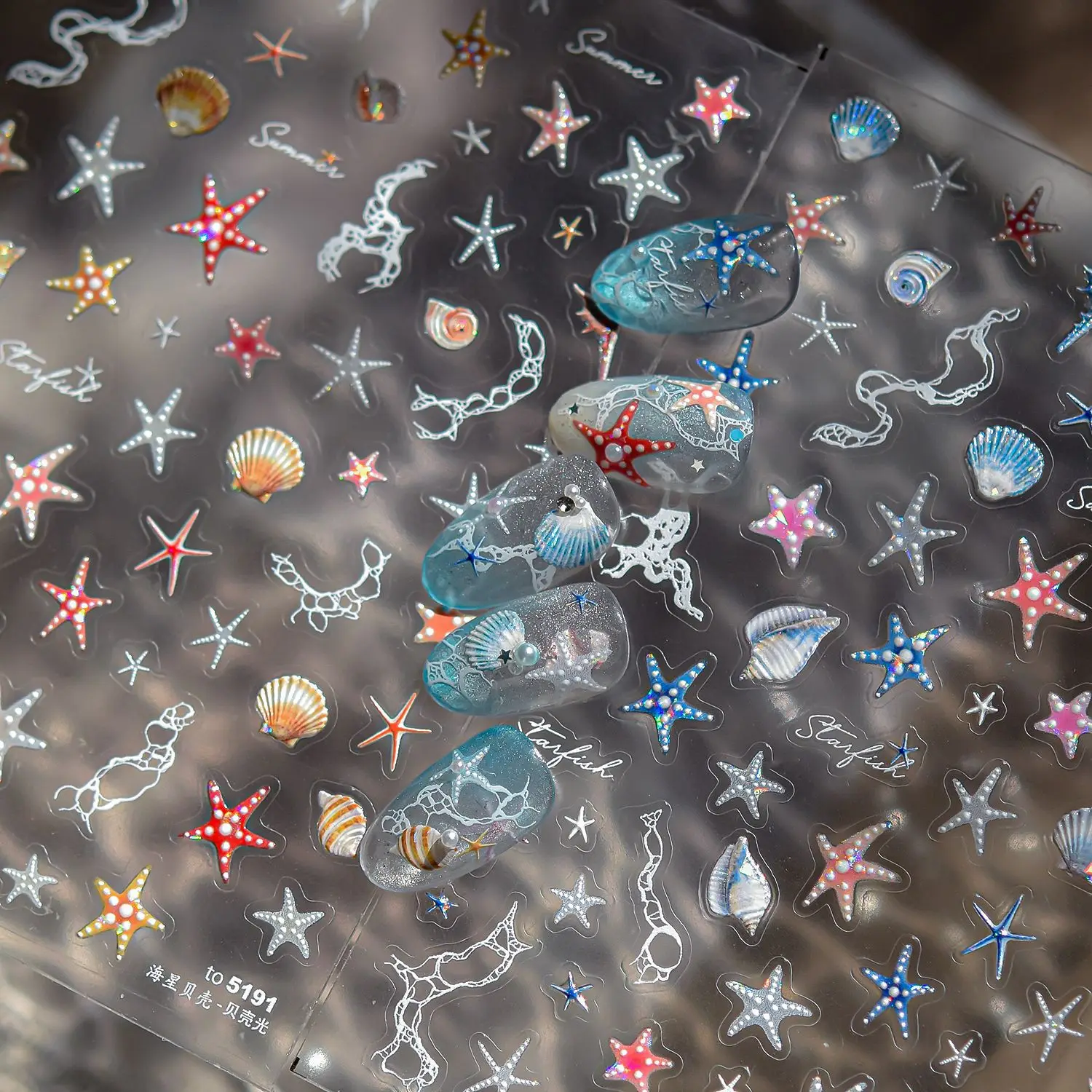 Shell Light Nail Art Stickers Ins Wind Ice Transparent Starfish Shell Accessories Nails Sticker DIY Summer Ocean Manicure Decals