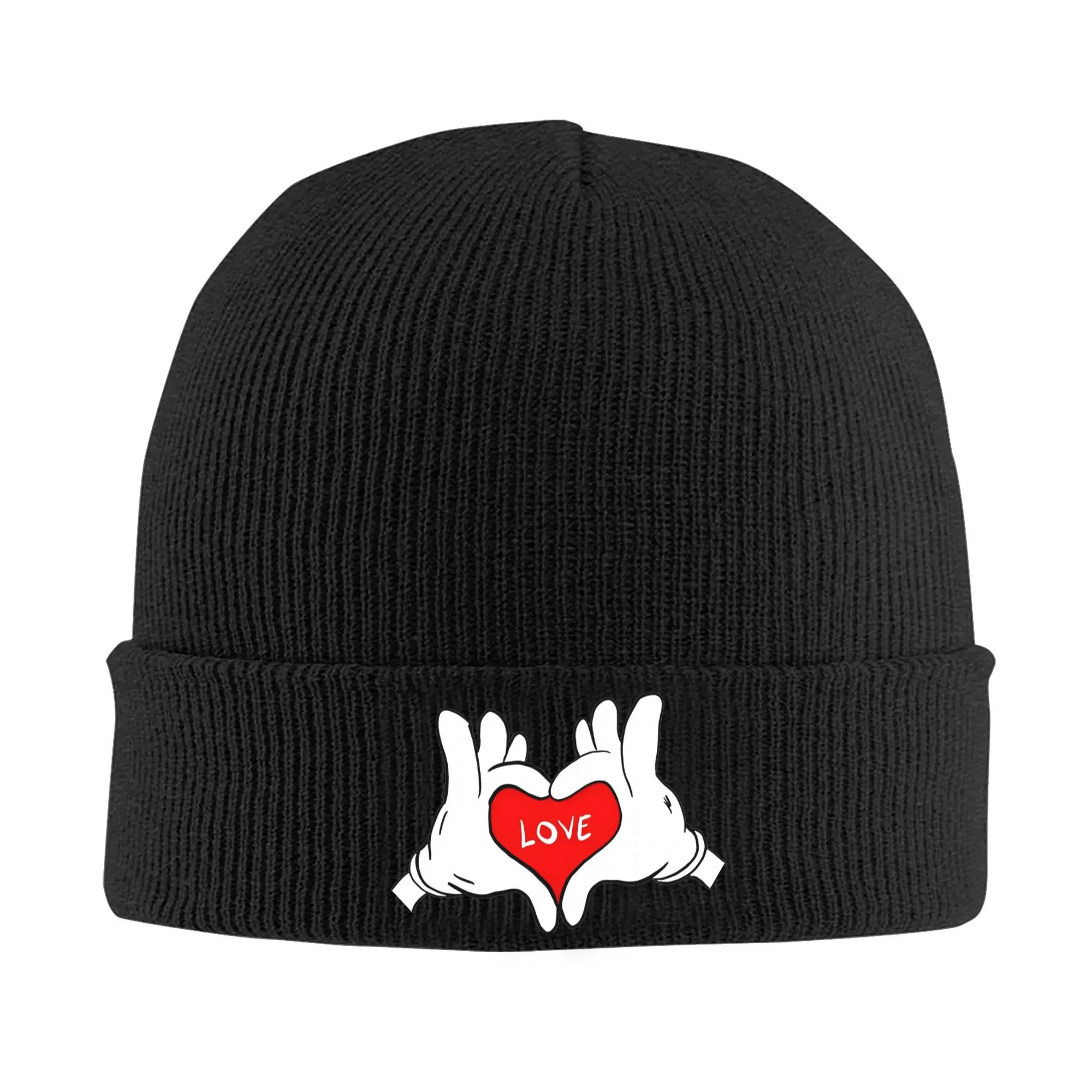 Mickey Mouse Love Hands Knitted Caps Women's Men's Skullies Beanies Autumn Winter Hot Sale Hat Acrylic Heart Cartoon Casual Cap