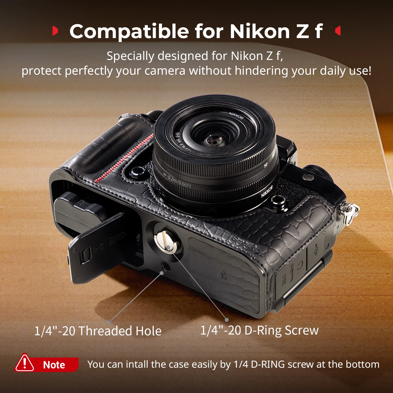 

Комплект кожаных чехлов SmallRig Z f для Nikon Z f с плечевым ремнем, встроенной передней ручкой и подставкой для большого пальца, черный/коричневый 5095/5096