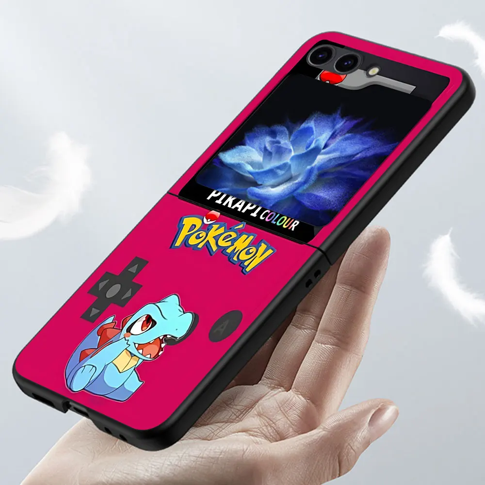 Cartoon Pokemon Retro Gaming Console Case for Samsung Galaxy Z Flip6 Flip5 Black Phone Cover Z Flip 5 6 Hard PC Zflip5 Zflip6