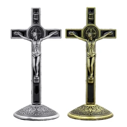 Cruz de mesa Santa, Jesús, Dios en el soporte, reliquias de Iglesia Católica, figuritas antiguas, decoración del hogar