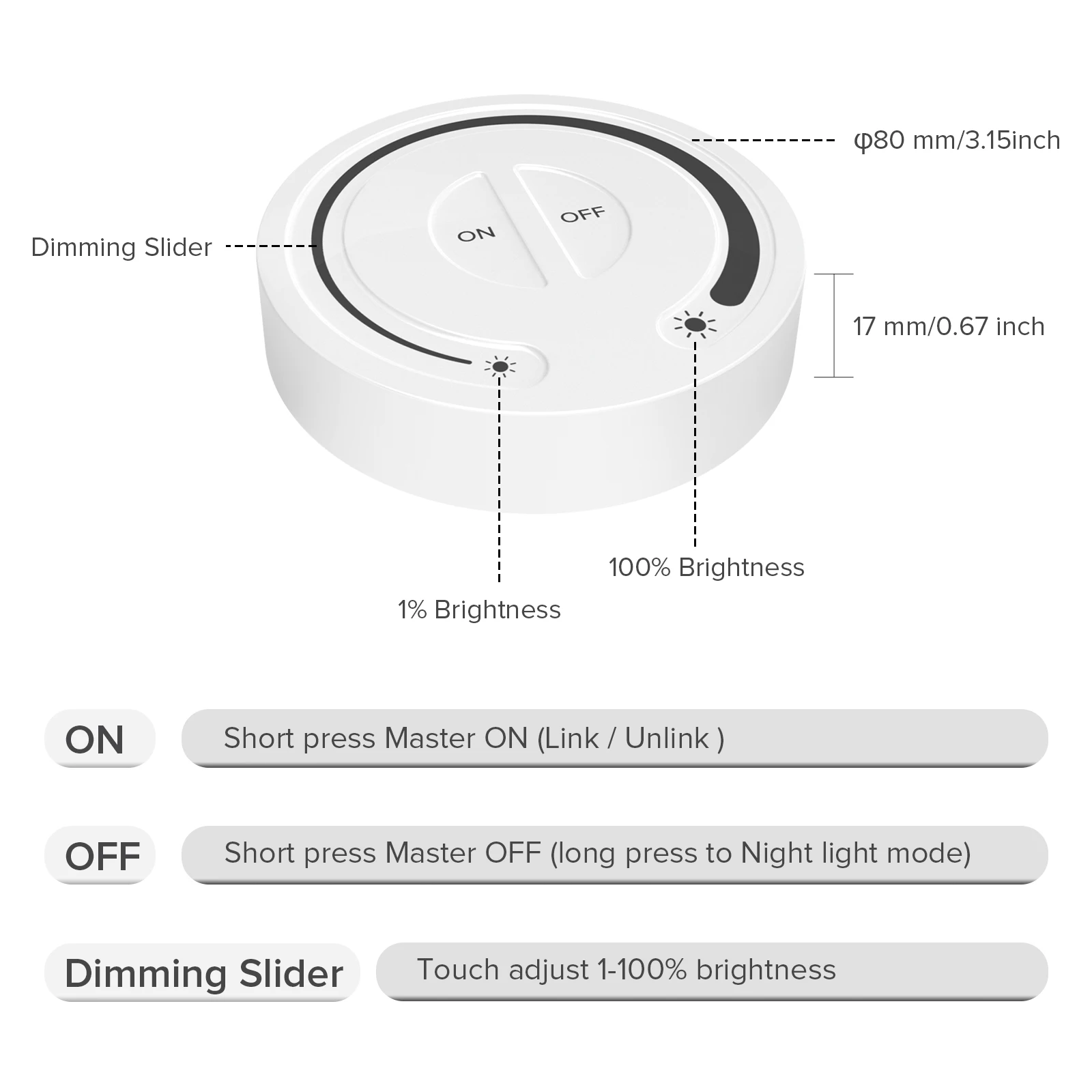 Il telecomando Touch RF 2.4G funziona con il Controller WB5 LM052 LM053 Mi-boxer WL5 DIM RGBW RGBCCT alimentato da 2 batterie AAA 3V