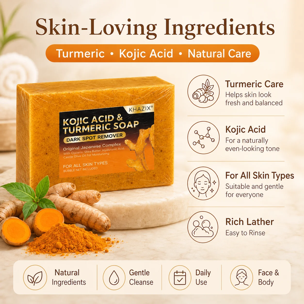 Daily Cleansing Soap Bar for Face and Body, Gentle Bath Soap, Portable Skin Care Bar for Home Travel Use