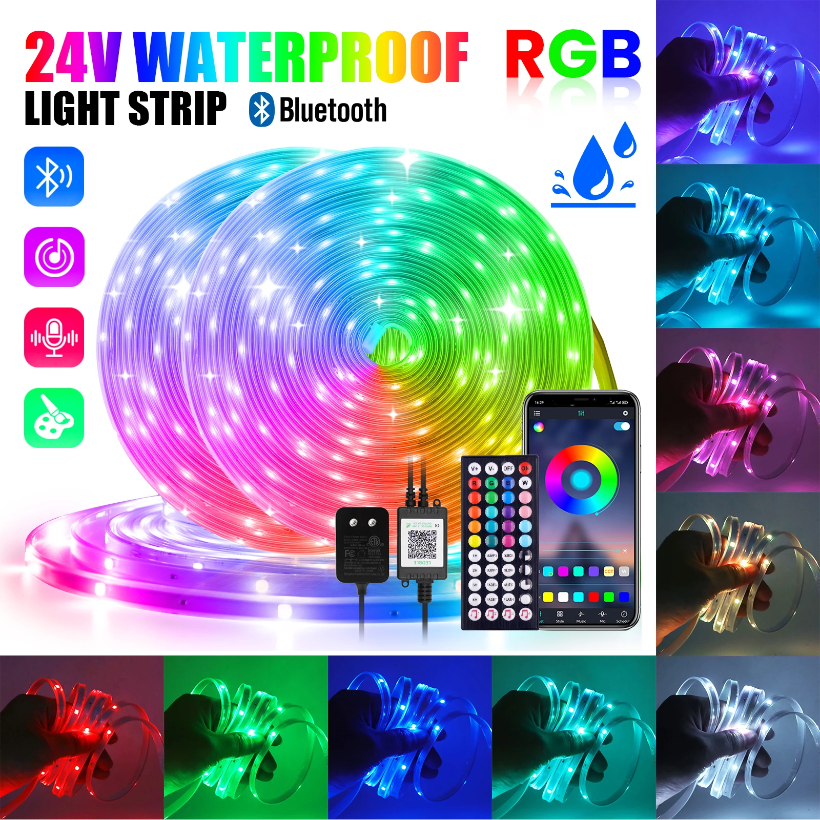 

Bluetooth RGB LED Strip Light 24V 3535 Flexible LED Tape Ribbon Control Dimmable Christmas Tree DIY Light With EU/UK /AU/US Plug