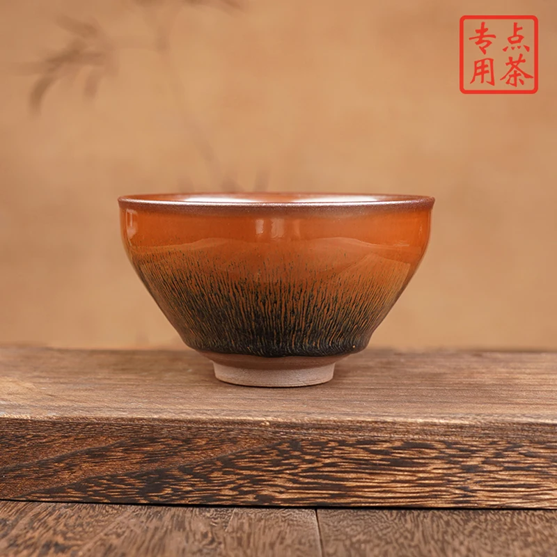 Jianzhan Tenmokus Tea Cups 360ml/12.17oz Kiln Fired Rabbit Fur Tea Bowl Matcha Chawan Chinese Song Dynasty's Crafts
