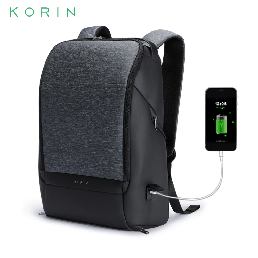 Korin FlexPack PRO Anti-theft Backpack Men Travel Bag Type-C USB Charging Laptop Backpack 15.6 inch School Bag for  Boys