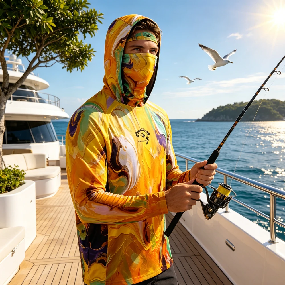 

Summer Men's Hooded Long Sleeve Fishing Shirt with Mask UV Hoodie Breathable Fishing Top Wear Fishing Clothing Shirt for Fishing