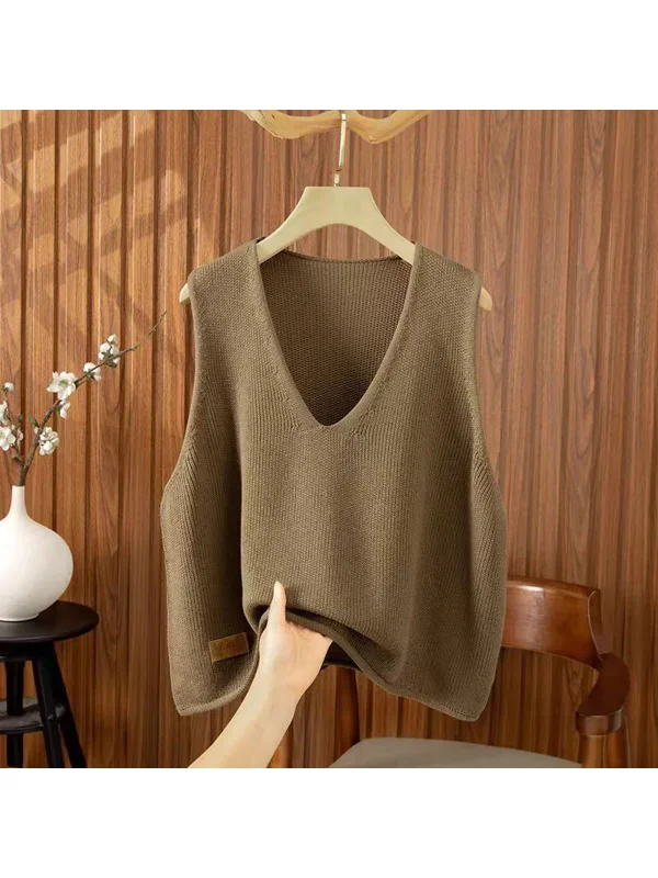 Short Knitted Vest Women's V-Neck Inner Wear Slim Fit Fashionable Spring Summer Autumn Seasonal New Arrival Cleanfit Style