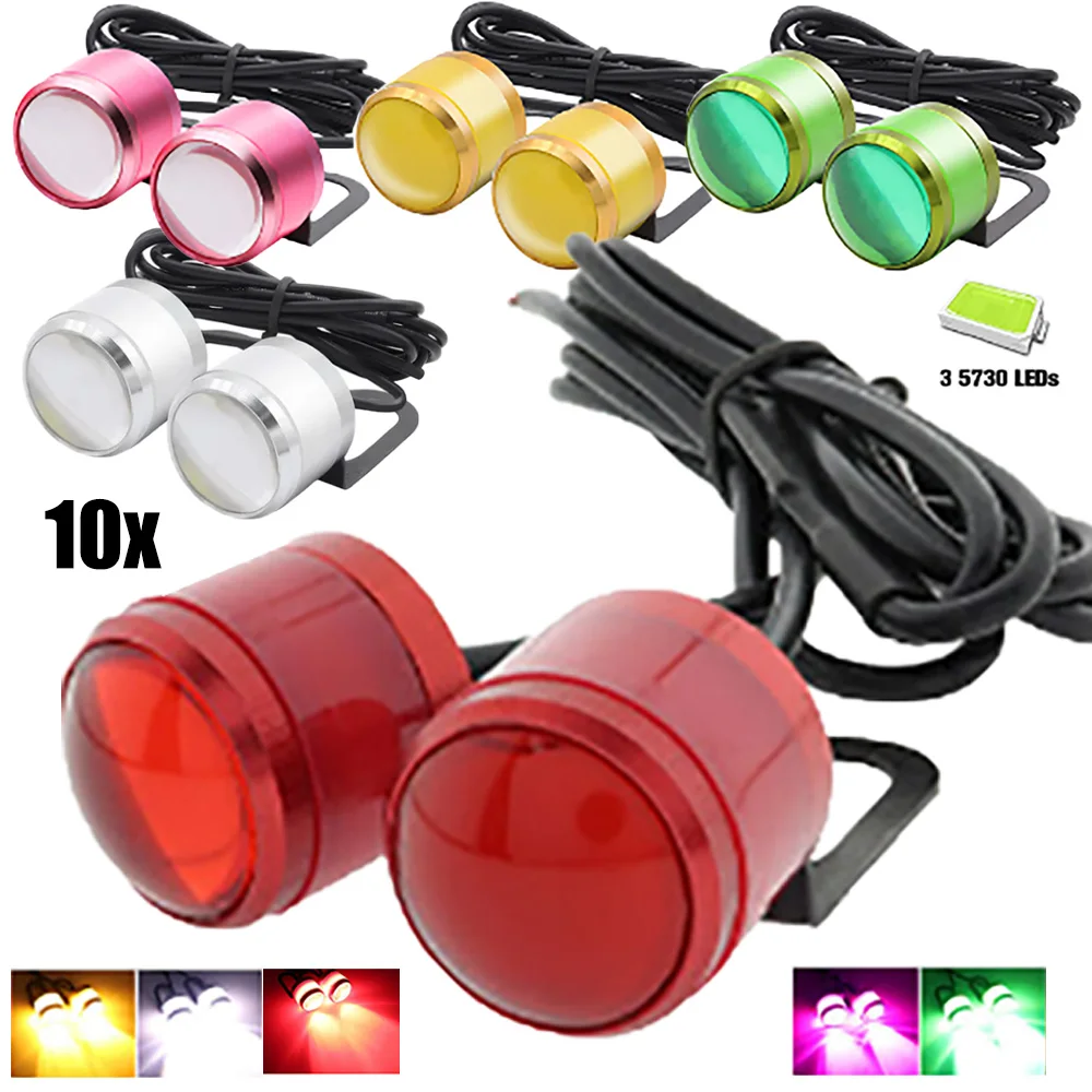 10x Eagle Eye LED Lights,Motorcycle Headlights And Rearview Mirror Lights 3 Lights 5730 Chip Rearview Mirror Flashing Light 21MM