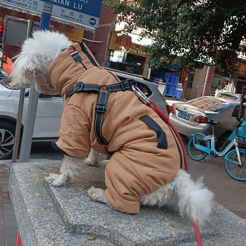 Four-legged Dog Clothing Autumn and Winter Reflective Thickened Dog Chest and Back Clothes Integrated Pet Cotton-padded Clothes