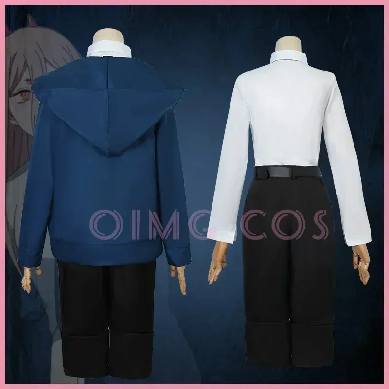

CyPower Cosplay Costume Chainsaw Man Outfits Blue Suit Shirt Tie Short Neck Ring Wig Women Anime Uniform Halloween