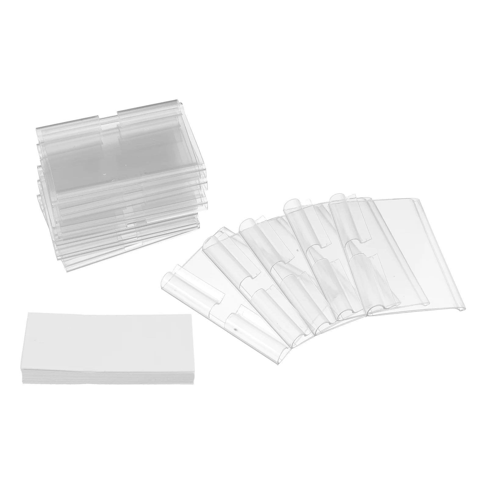

50 Set Transparent Hook Label Holder Clip on Price Tags Acrylic Name Food Labels Shelf Card Display Iron Wire