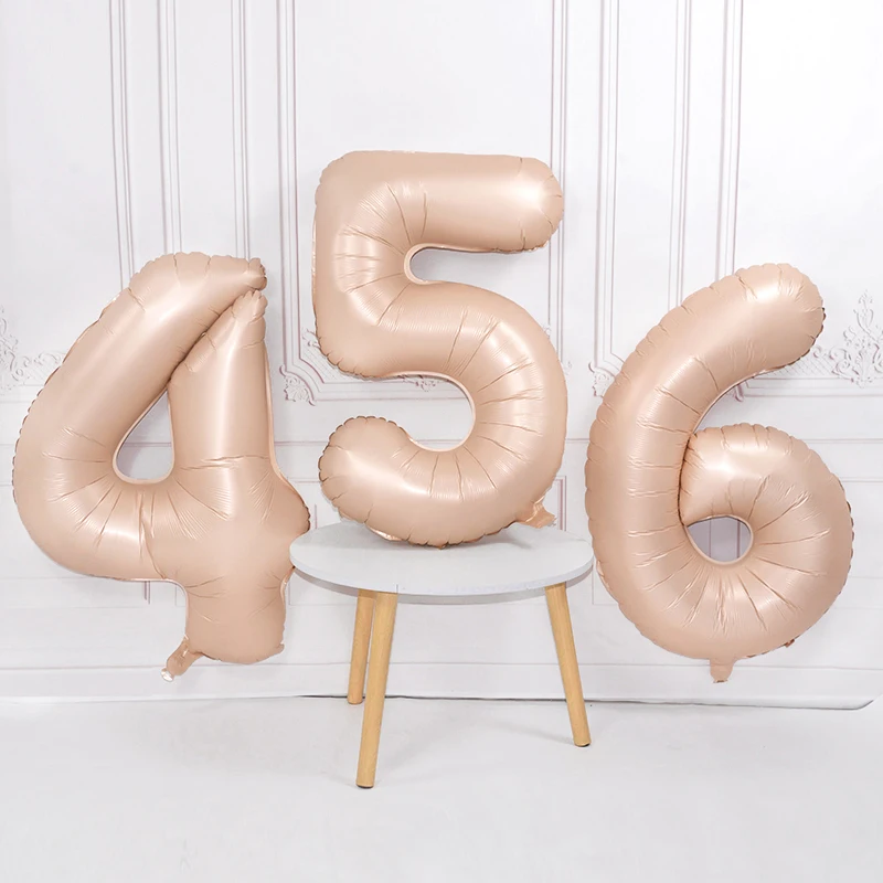 32/40inch Large 0-9 Number Balloons Birthday Party Photo Props Milk White Caramel Color Aluminum Film Balloon Anniversary Supply