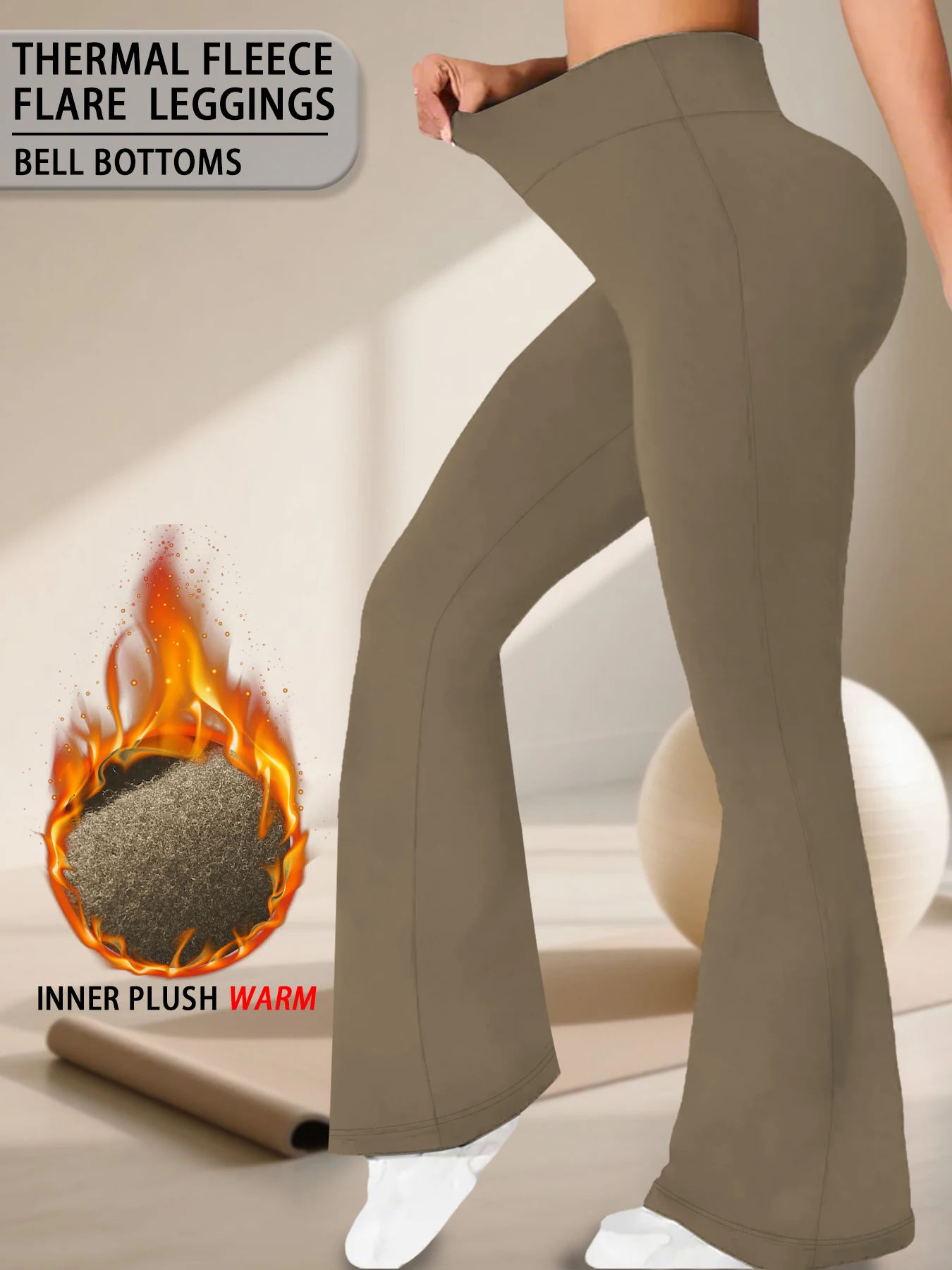 Fleece Lined Pants for Women - High Waisted Super Soft Flare Leggings with Tummy Control Design