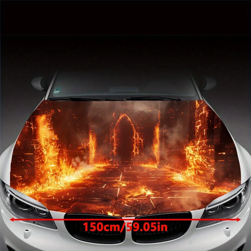 Fierce Burning House Flames Smoke Car Hood Wrap Color Vinyl Sticker Truck Graphic Bonnet Auto Accessories Decoration Decal Gift