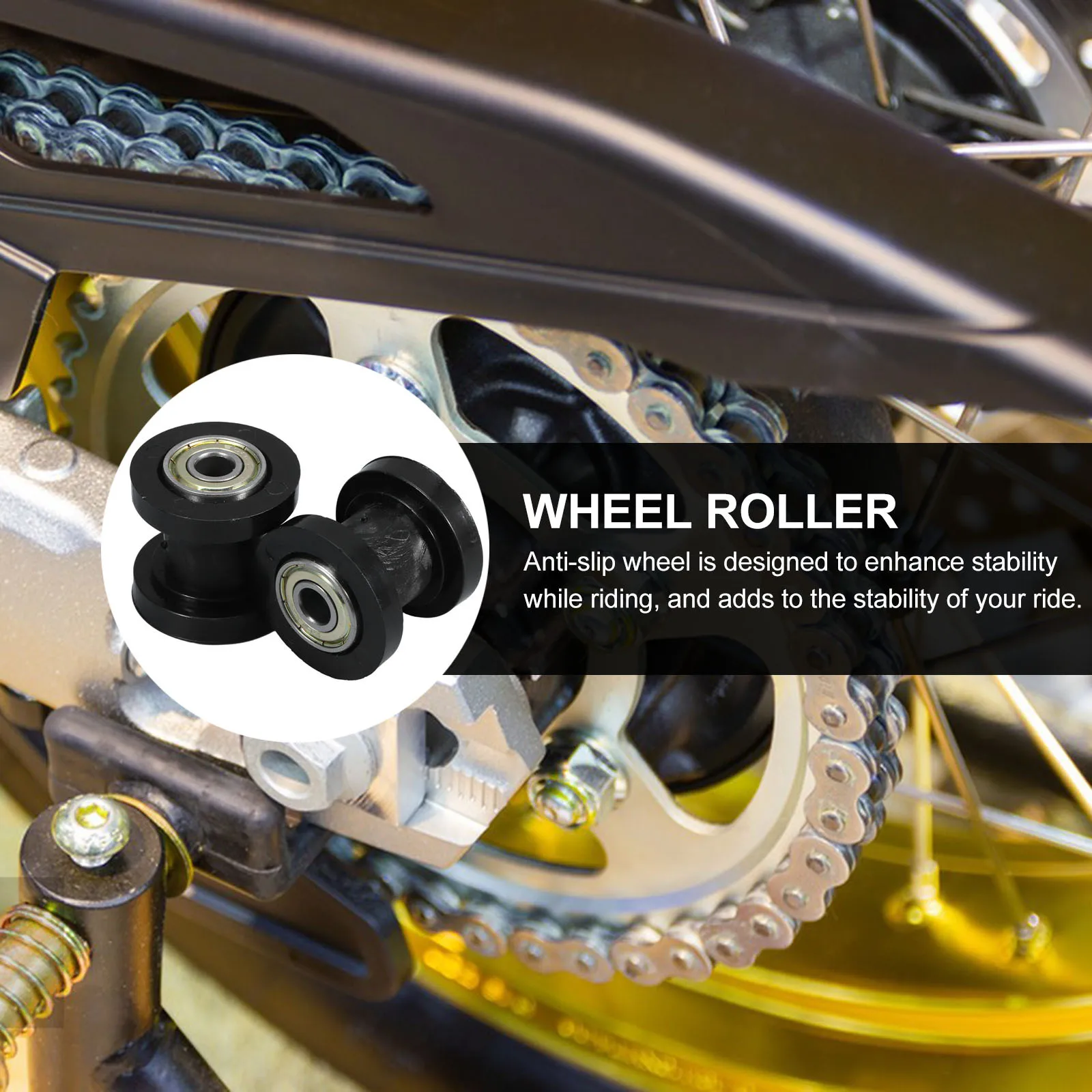 

2Pcs Motorcycle Chain Roller Wheel Durable Guide Roller Easy Install Anti Slip Design Shock Absorption Bearing Wheel