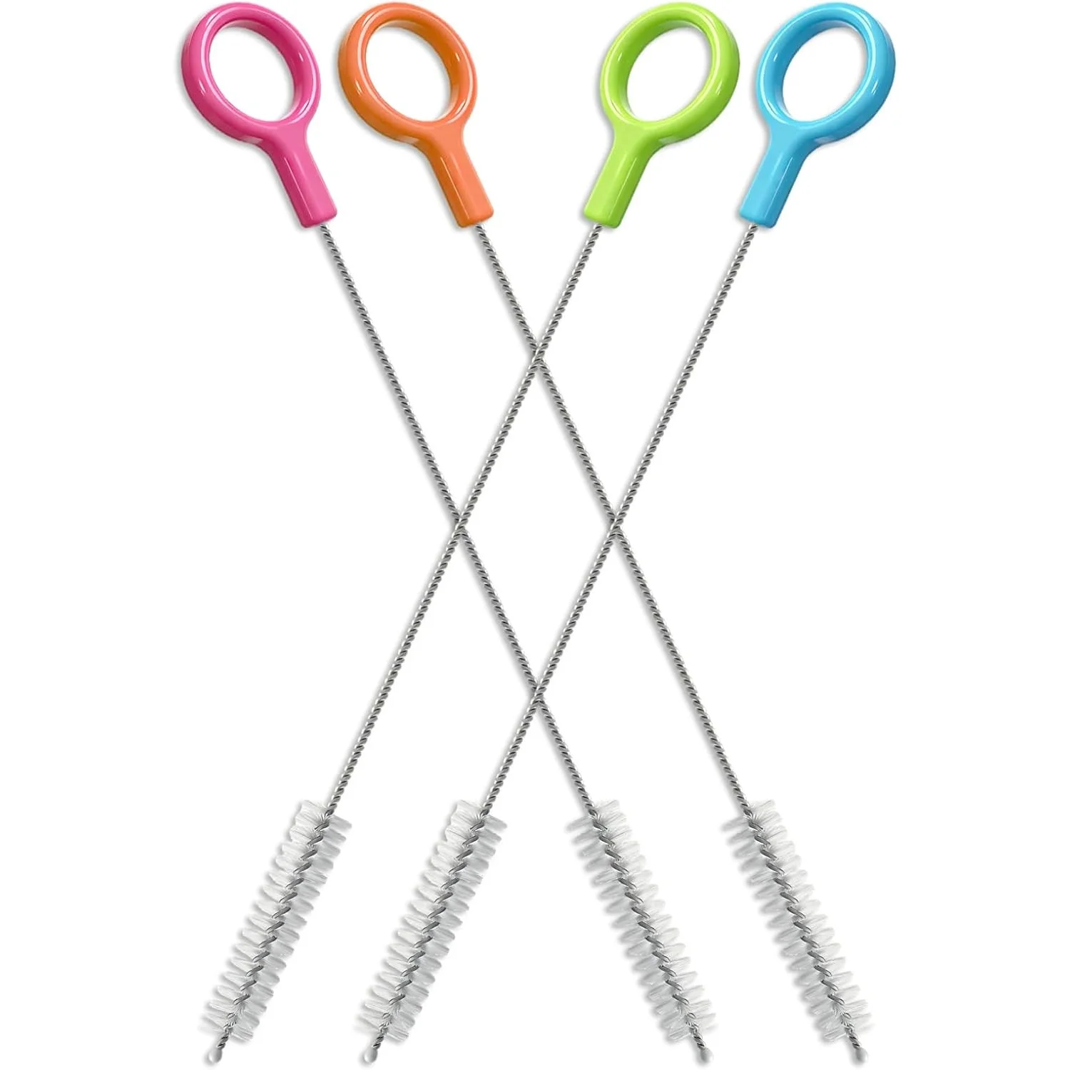 4Pcs Straw Cleaning Brush Set Extra Long Anti-slip Handle Cleaner For Metal Plastic Straws Blue Green Orange Pink