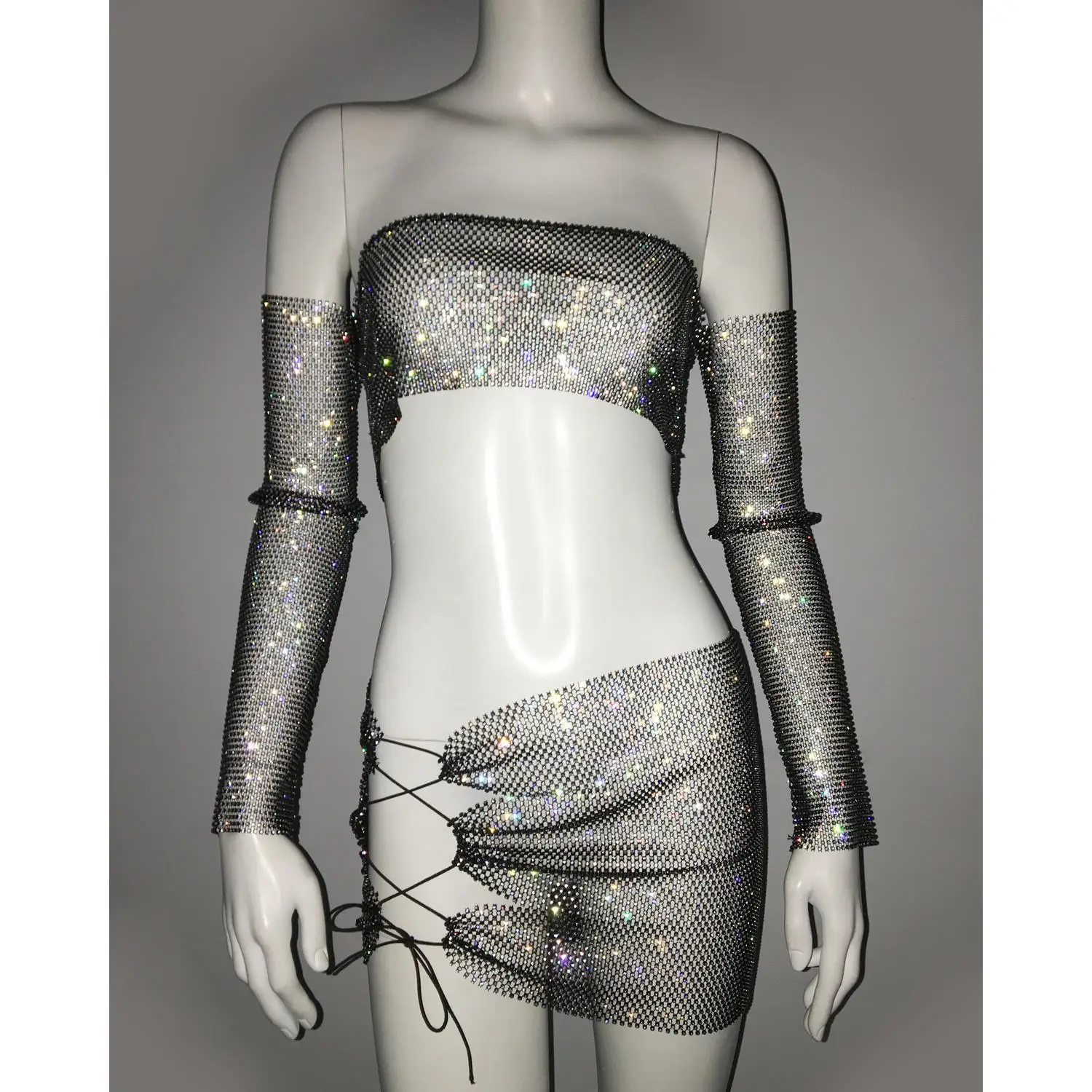 مجموعة بيكيني علوية وتنورة مثيرة شفافة من See-tough Me مع تفاصيل ماسية للنساء ملابس كاجوال صيفية #3