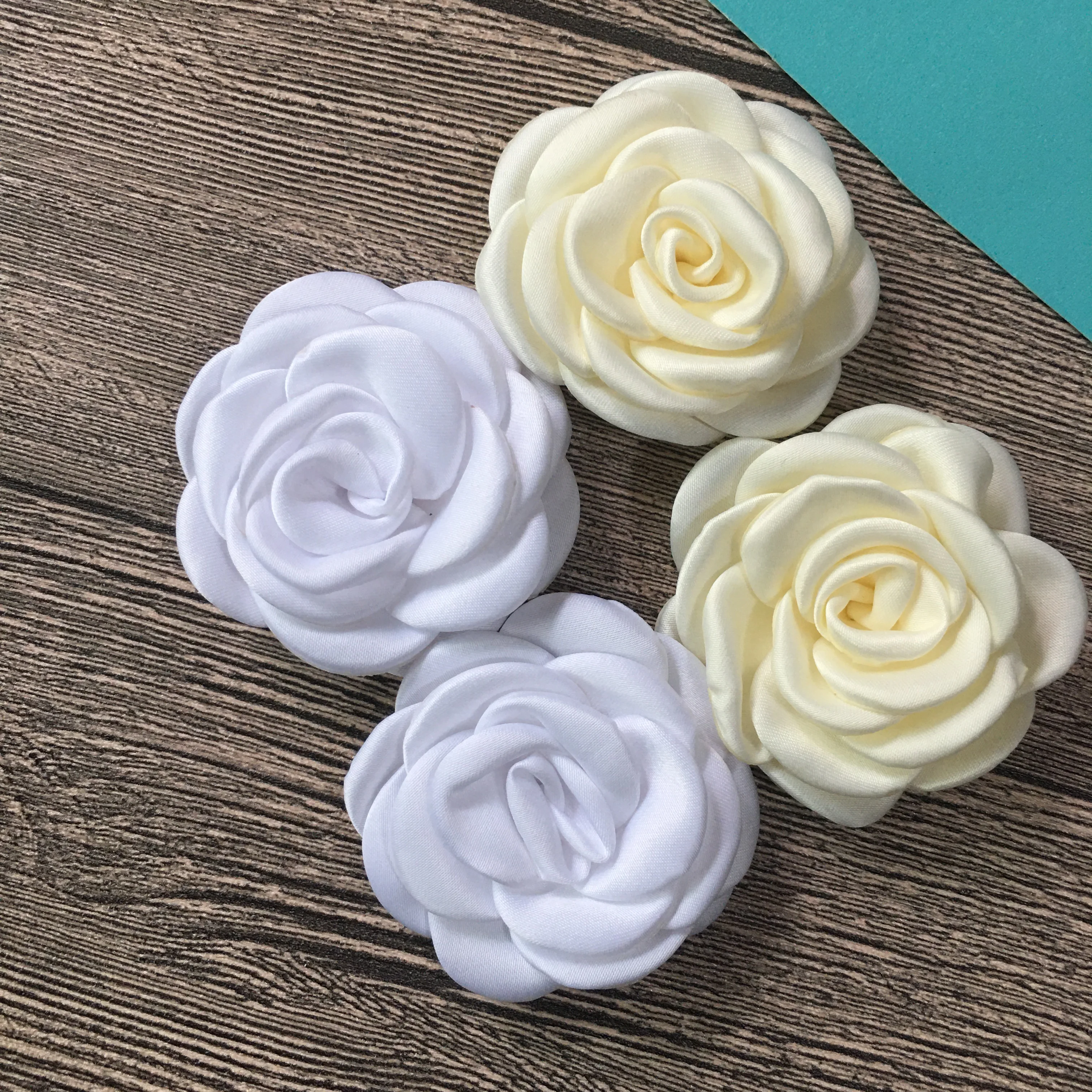 

10Pcs/Lot 2.0Inch Satin Rose White Cream Rosette Flower For DIY Accessories Brooches Hats Shoese Wedding Home Decoration