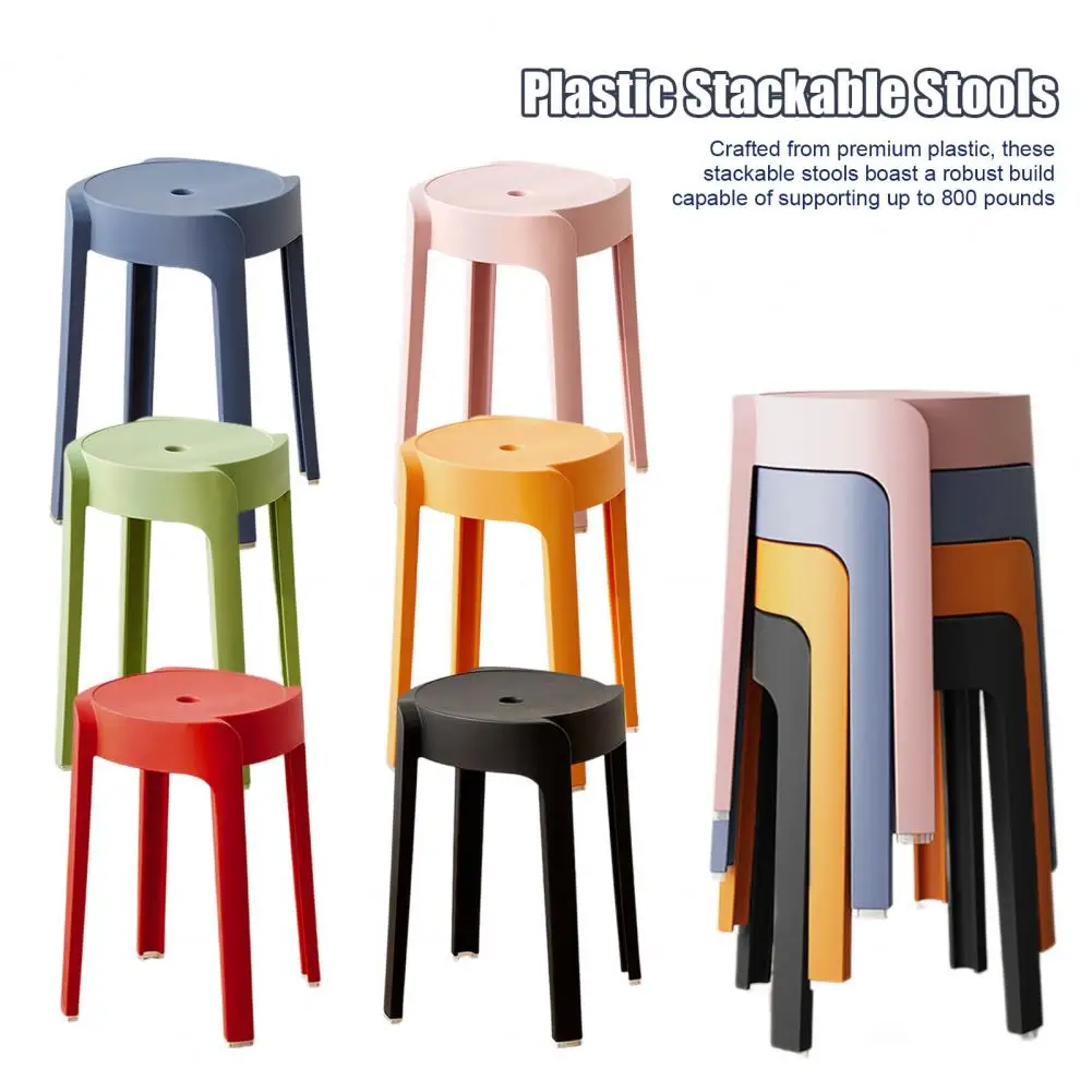 6Pcs Plastic Stool Stackable Portable Round Nesting Stools 330lbs Load Bearing Backless Bar Stool Seating for Home Outdoor