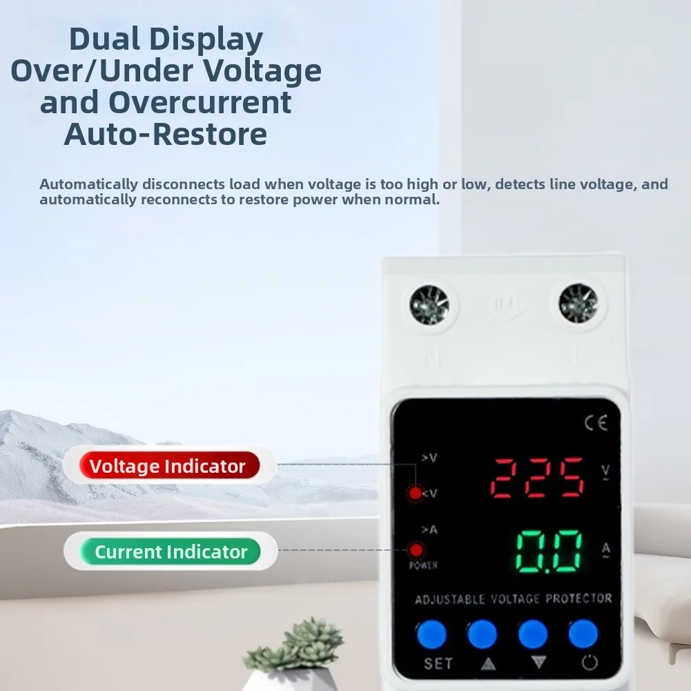 Digital Display Circuit Breaker With Auto-Reset Adjustable Over/Under Voltage & Current for protector (80-300V, 1-80A) Real-Time