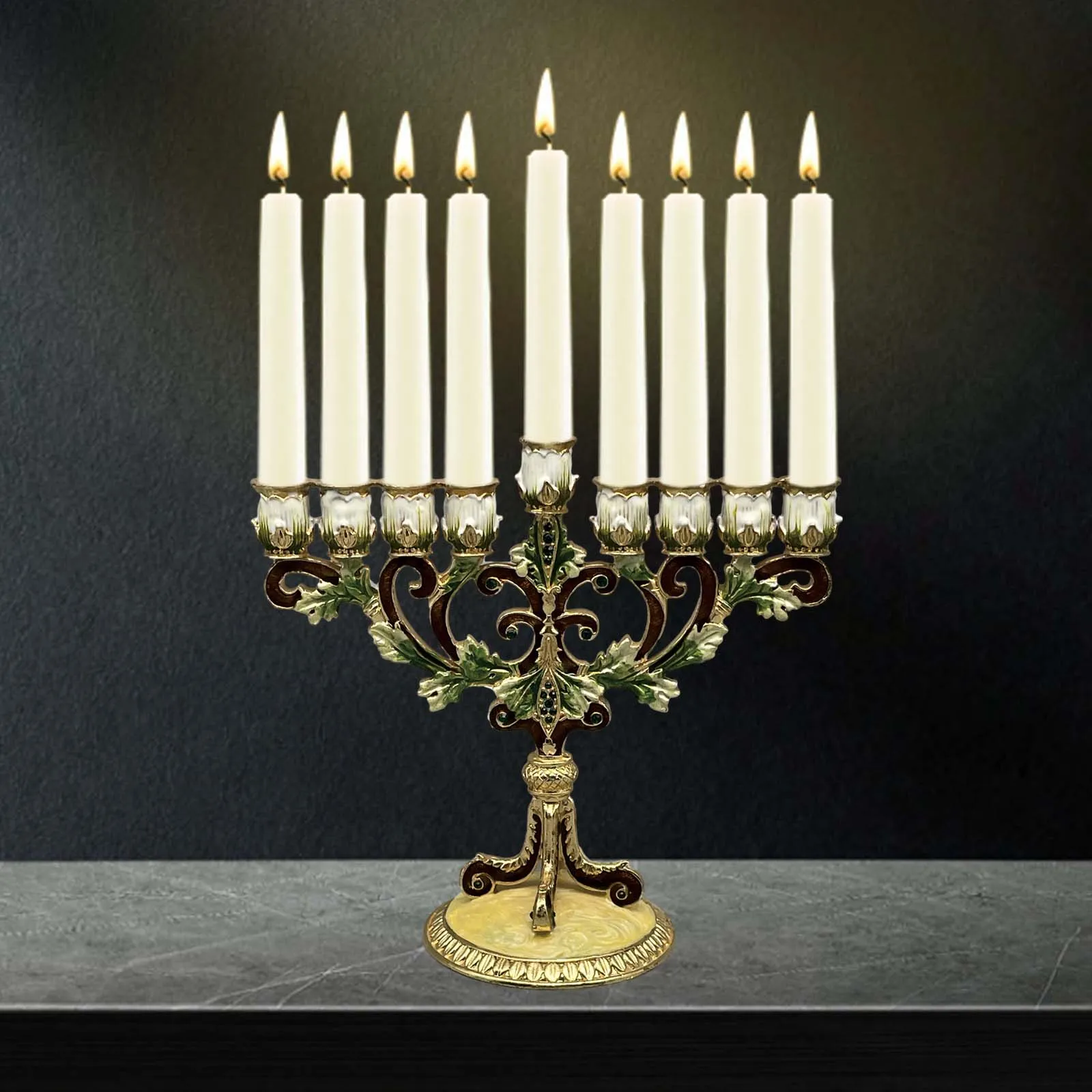 9 Branches Candle Holder Metal Antique Designed Candelabrum Hanukkah Menorah Antique Bejeweled Candle Holder Home Decor Gifts