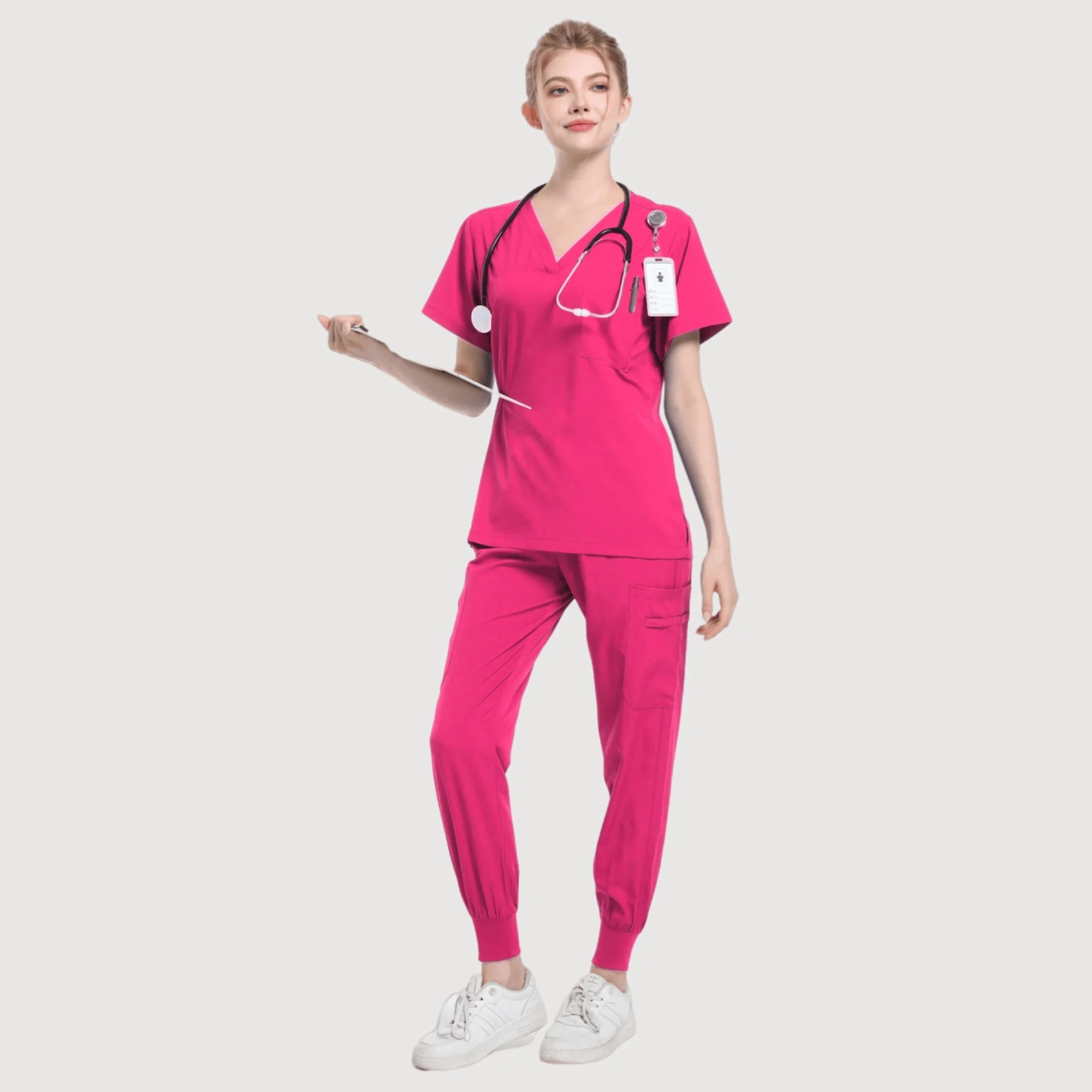 

Multicolour Short Sleeve V-Neck Top Pocket Pants Nurse Scrubs Set Medical Clinical Clothes Jogger Suits Doctor Nursing Uniforms