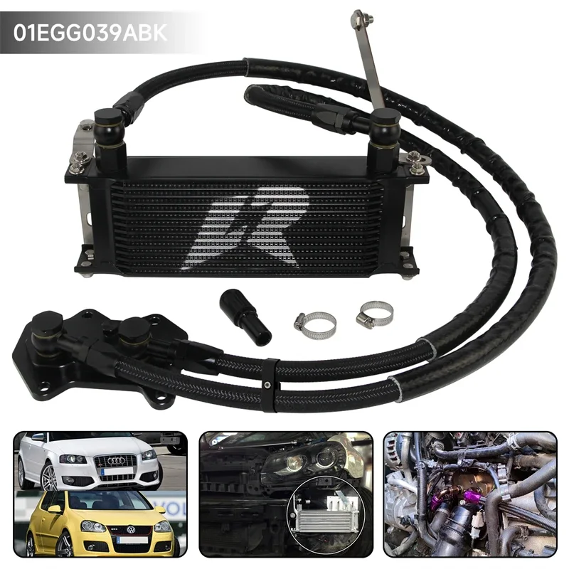 14 Row Oil Cooler Kit Aluminium Black For VW Golf R GTI MK5 MK6 03-08 & AUDI A3/S3 2006-2008