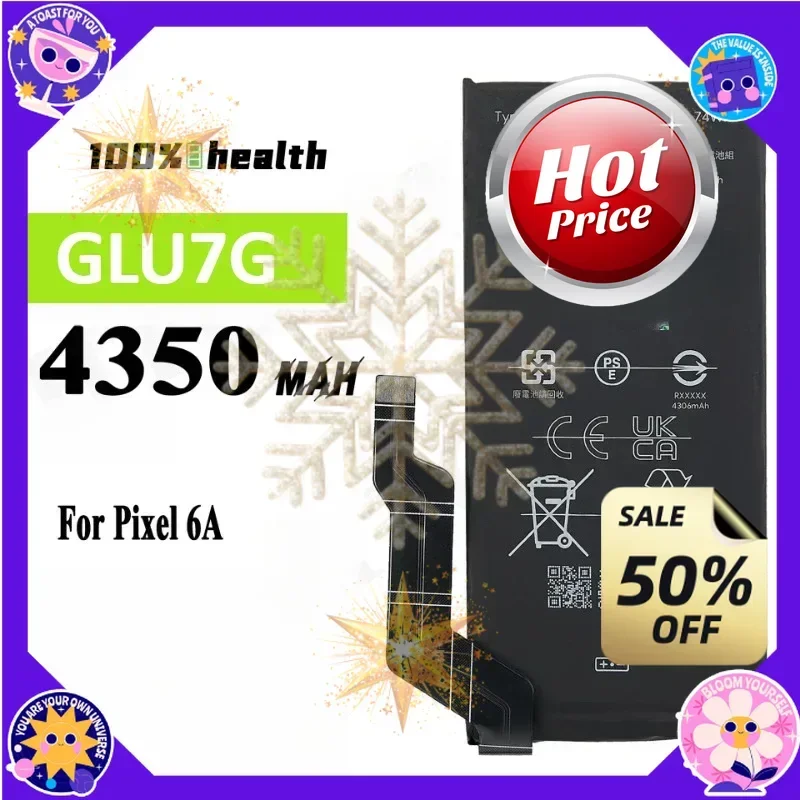 SWZY 2pcs 4350mAh GLU7G  Replacement Battery For Google Pixel 6A Mobile Phone Batteries