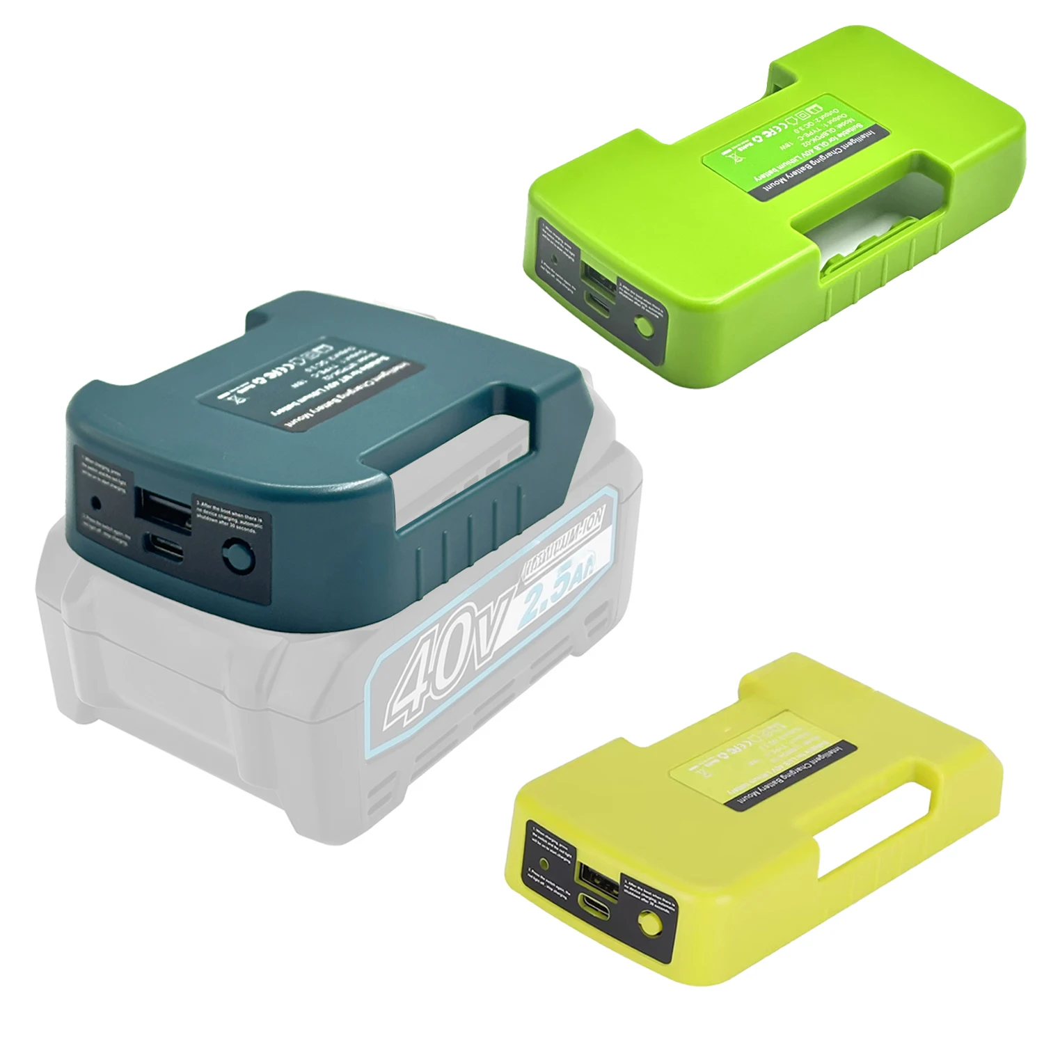 Portable Charger Adapter Compatible for Makita /Ryobi/Greenworks 40V Li-ion with USB Type-C Battery Holder Fast Charging