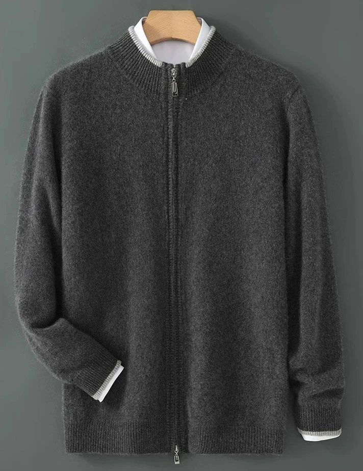 

Вязаный кардиган из 100% чистого кашемира, утолщенная контрастная куртка с двойной молнией, топ больших размеров с круглым вырезом