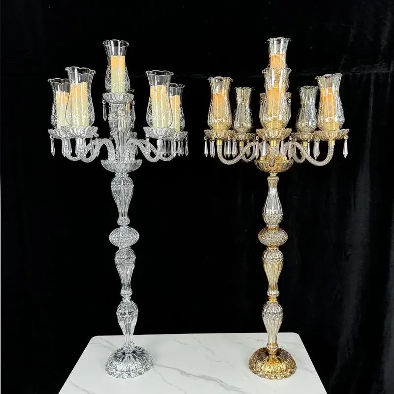 Amber Crystal Candle Holder Wedding Decoration Ornament Candle Holder 6 Head Glass Dining Table