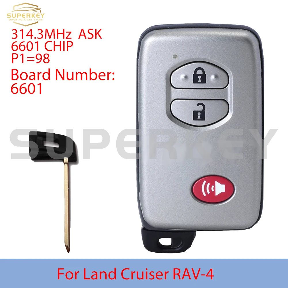 

SUPERKEY 271451-6601 HYQ14AEM 314.3MHz 6601 Board Number ID74Smart Key For 2011 2012 2013 2014 2015 Toyota Land Cruiser 200 RAV4