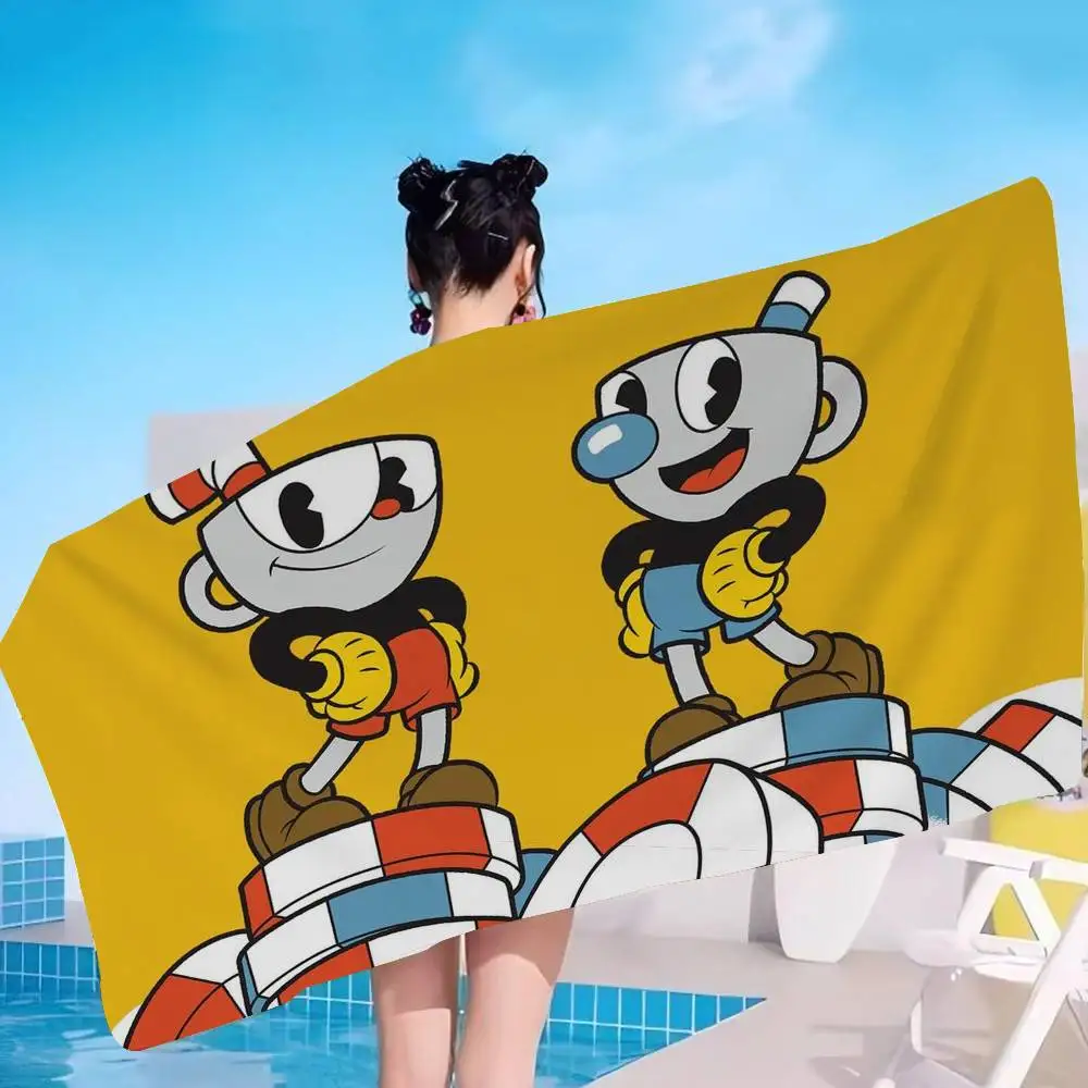 Game Cuphead Microfiber Printed Beach Towel Mountain Climbing Yoga Beach Swimming Running Absorbent Soft Towel