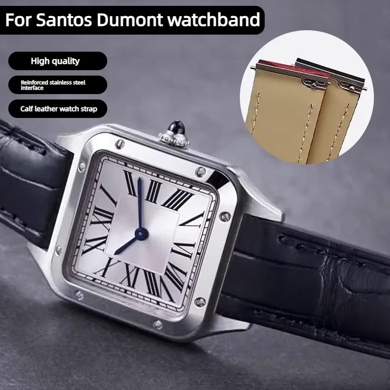 

15.5mm 17.5mm For Cartier Santos Dumont watchband lady's Pin buckle Quick release cowhide bracelet watch strap band Accessories