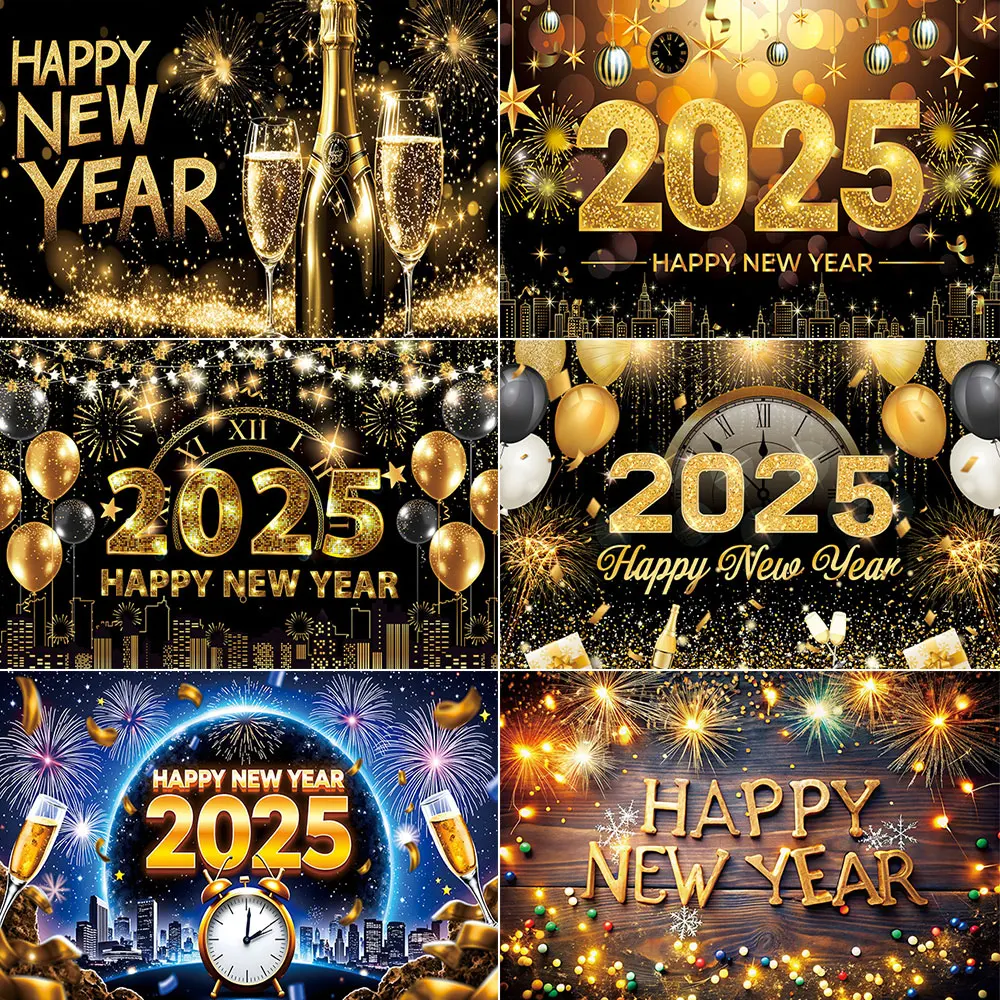 

2025 Happy New Year Backdrops Christmas Photography Decor Background Fireworks Celebrate Party Family Poster Photo Studio Prop